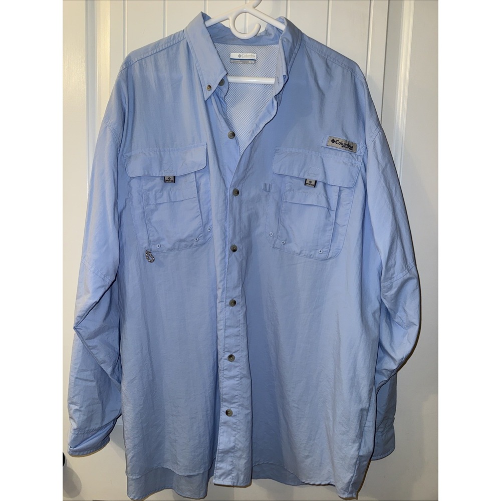 Columbia PFG Shirt Mens XL Blue Button Up‎ Long Sleeve Nylon Omni Shade Fishing
